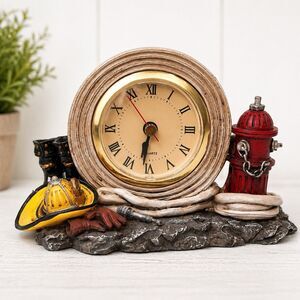 Firefighter Gear Desk Clock Quartz Fire Hydrant Helmet Boots Fireman Decor